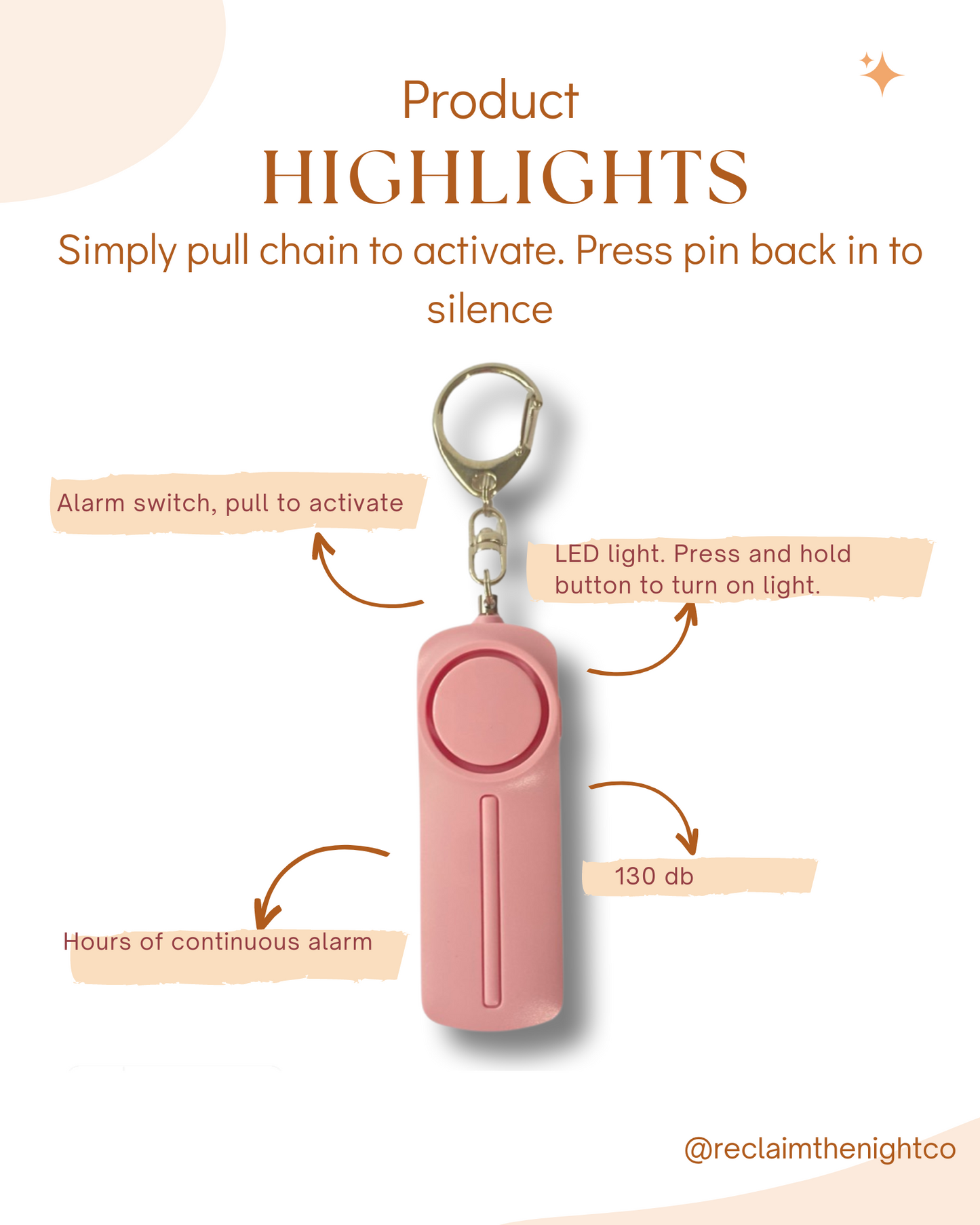 Personal Safety Keychain 130db alarm, White, LED torch